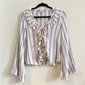 American Eagle Outfitters Womens‎ White Striped Ruffle Sleeve Blouse Top Size M